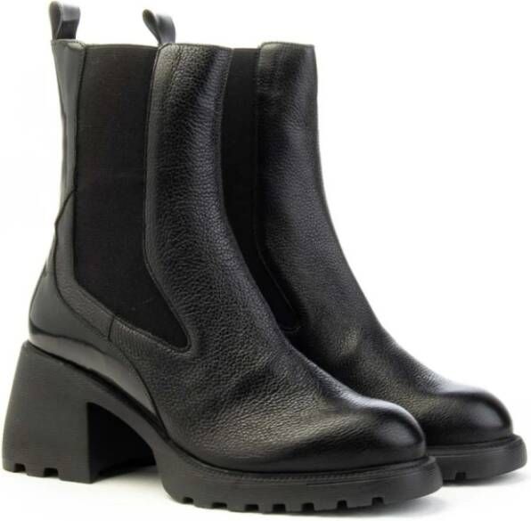 Wonders Zwarte leren Chelsea laars met rits en gekartelde hak Black Dames