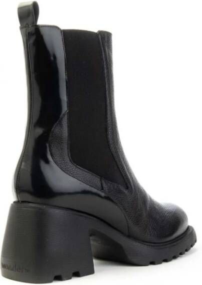 Wonders Zwarte leren Chelsea laars met rits en gekartelde hak Black Dames