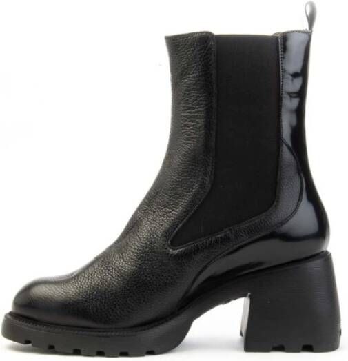 Wonders Zwarte leren Chelsea laars met rits en gekartelde hak Black Dames