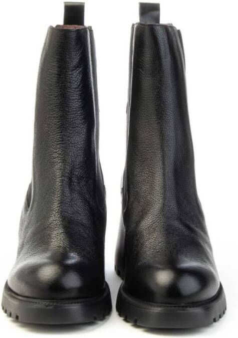 Wonders Zwarte leren Chelsea laars met rits en gekartelde hak Black Dames