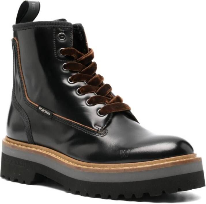 Woolrich Zwarte Leren Veterschoenen