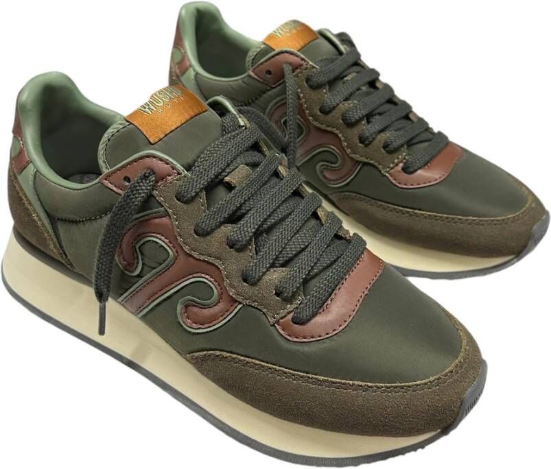 Wushu Ruyi Nylon en Suède Sneaker met PU-details Green Heren