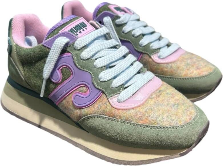 Wushu Ruyi Sneaker van suède en nylon met PU-details Green Dames
