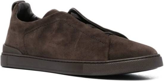 Z Zegna Bruine Leren Sneakers met XXX Logo Brown Heren