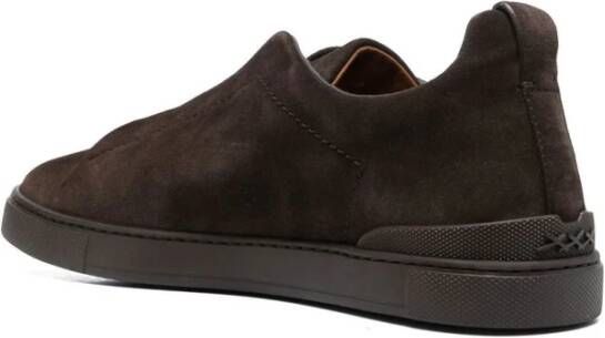 Z Zegna Bruine Leren Sneakers met XXX Logo Brown Heren