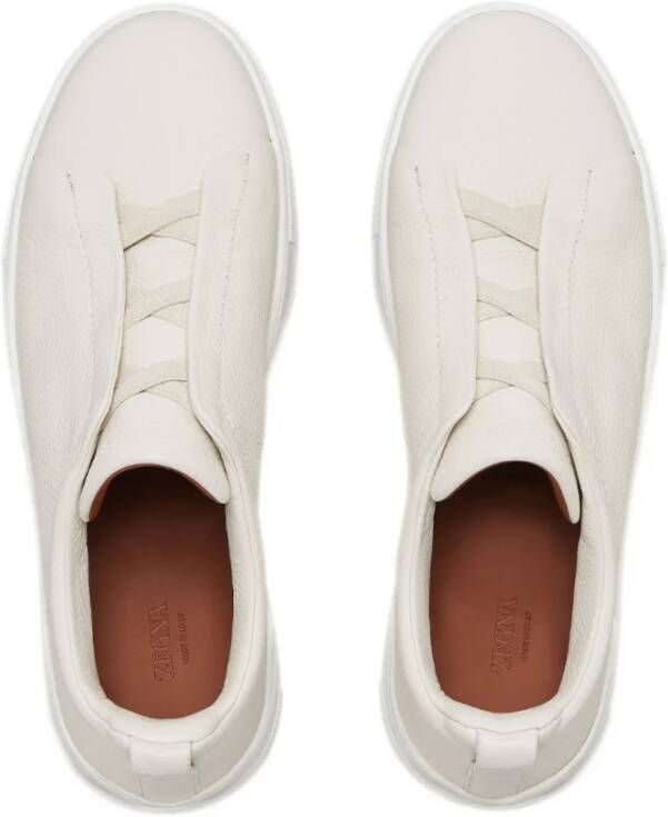 Zegna Triple Stitch Off-White Deerskin Sneakers