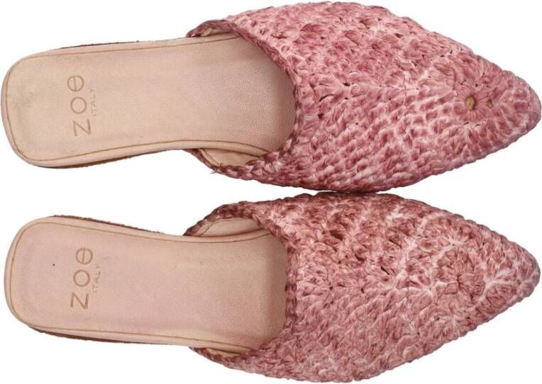 Zoe Gehaakte Stof Roze Muilezel Schoenen