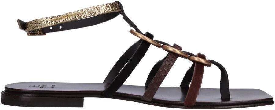 Fabi Platte leren sandalen met ponyhaar