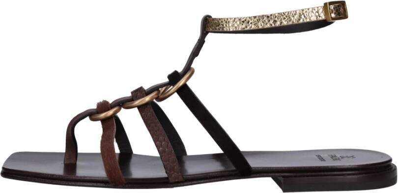 Fabi Platte leren sandalen met ponyhaar