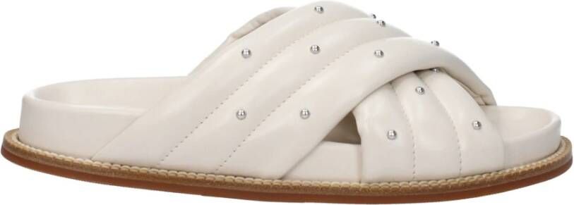 Fabiana Filippi Beige Leren Slippers Sandalen met Studs