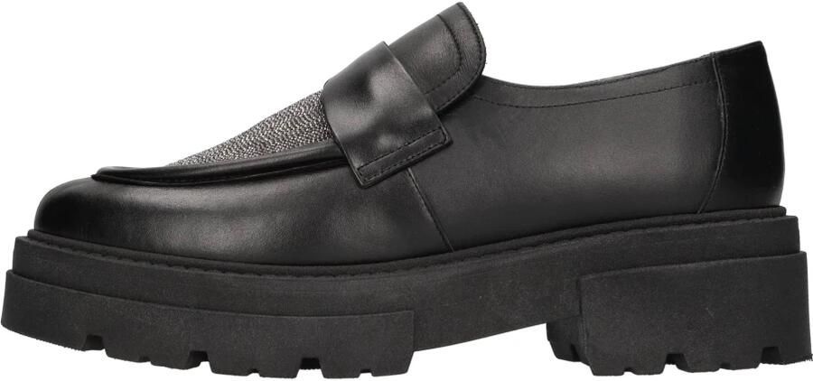 Fabiana Filippi Leren Moccasin met Glanzend Paneel Black Dames