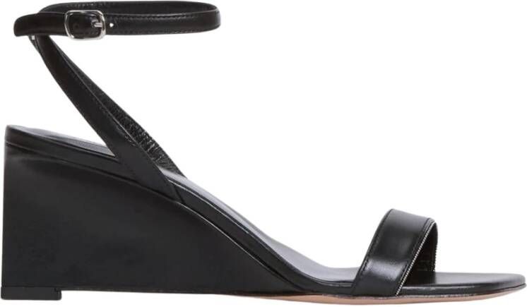 Fabiana Filippi Zwarte Leren Sleehak Sandalen Enkelband