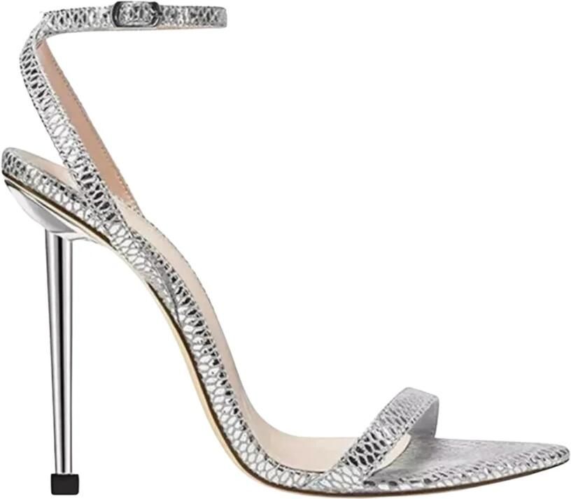 Femme LA Zilveren Strappy Hoge Hak Sandalen Gray Dames