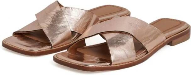 Femmes du Sud Metallic Leren Cross Strap Sandalen Pink Dames