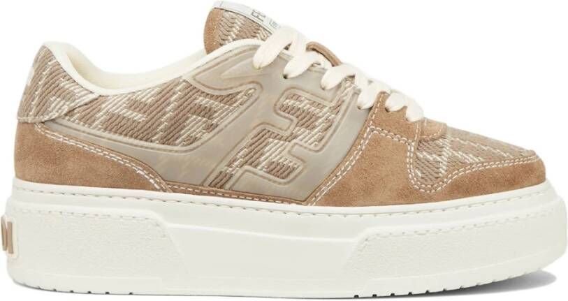 Fendi Low-Top Sneakers Brown Fabric And Denim Blend Sneakers in bruin