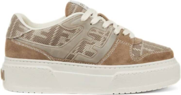 Fendi Bruine Denim-Effect FF Jacquard Platform Sneakers