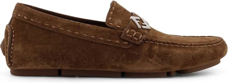 Fendi Bruine Platte Schoenen Metalen Logo Detail