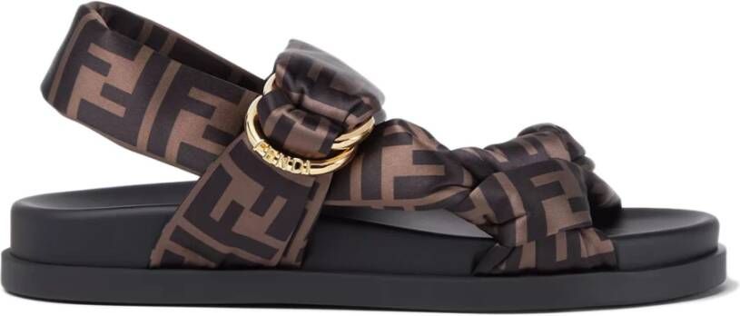 Fendi Bruine Satijnen Sandalen met D-Ring Gesp