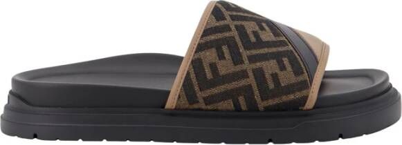 Fendi Diagonal FF Jacquard Slide Brown Heren