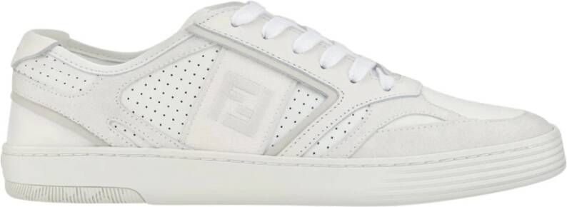 Fendi Witte Veterschoenen met Grijze Suède Details White Heren