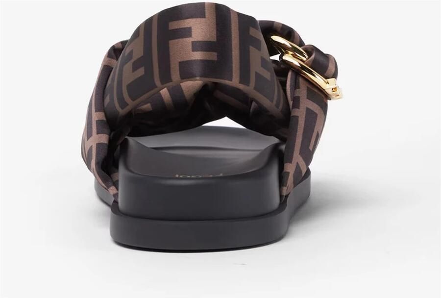 Fendi Bruine Satijnen Sandalen met D-Ring Gesp