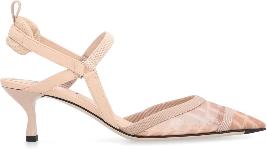 Fendi Sandalen Heeled Shoes With Mesh Toe Cap And Ff Logo in beige