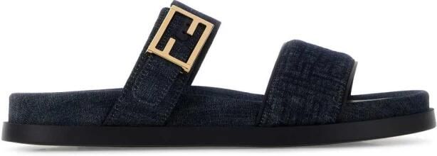 Fendi FF Embossed Denim Slide Sandals