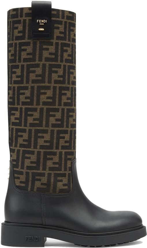 Fendi Logo Plaque Leren Laarzen Black Dames