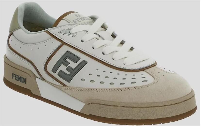 Fendi Geëmbosseerd Logo Leren Denim Sneakers - Foto 3