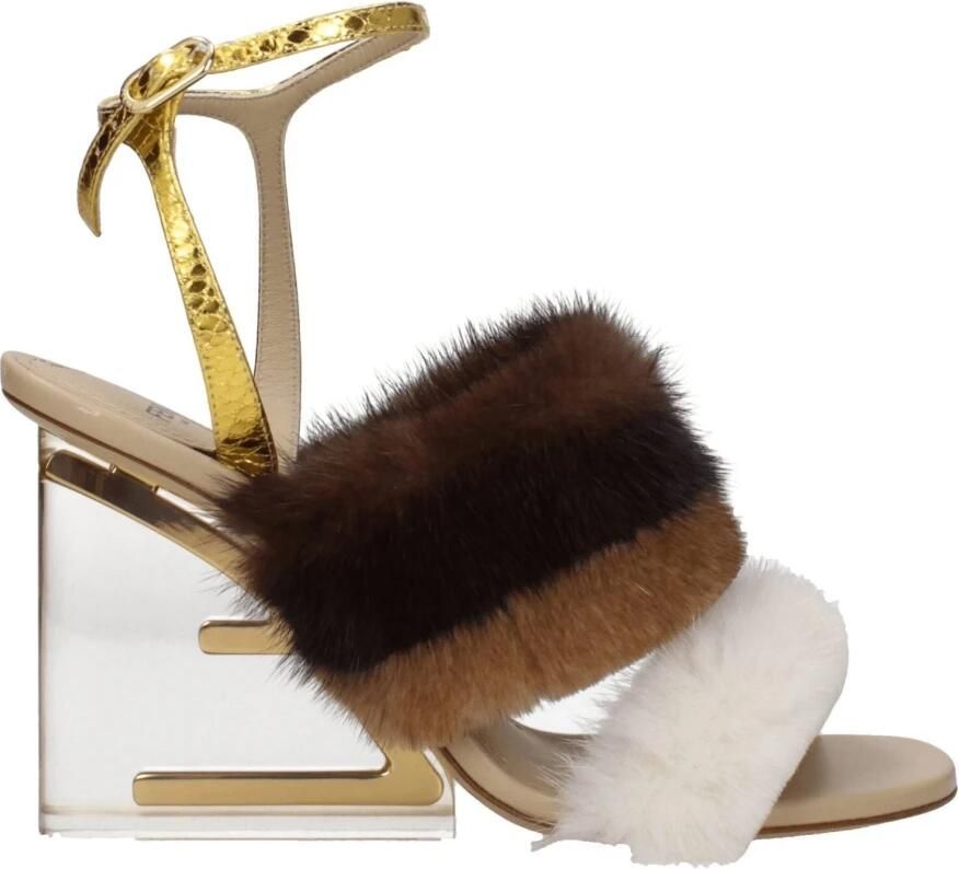 Fendi Bruine Mink Strap-Ons Sandalen Vintage Stijl