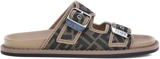 Fendi Bruine Platte Sandalen Elegante Metalen Details Brown Heren - Foto 6