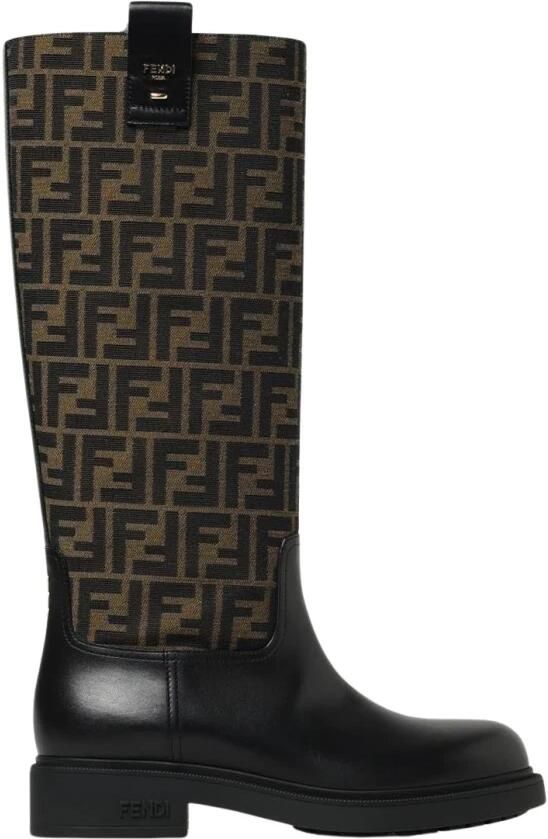 Fendi Logo Plaque Leren Laarzen Black Dames - Foto 2