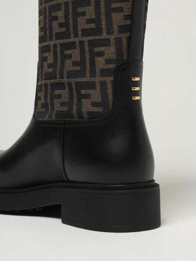 Fendi Logo Plaque Leren Laarzen Black Dames