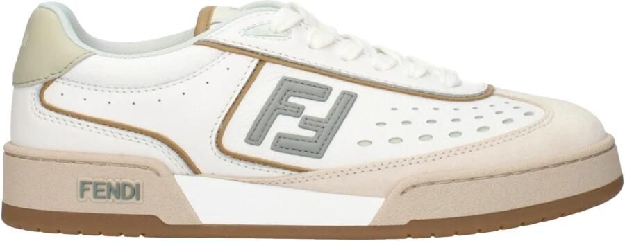 Fendi Low-Top Sneakers Mixed Leather And Denim Sneakers With Embossed Log in wit
