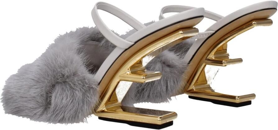 Fendi Grijze Mink Pantoffels Sandalen - Foto 3