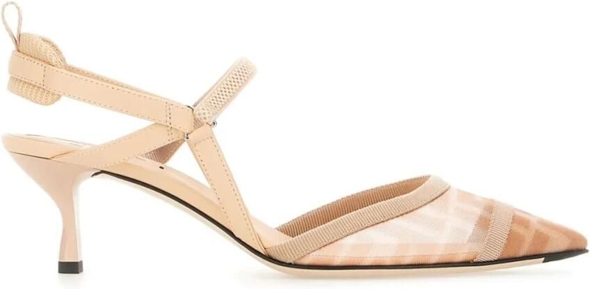 Fendi Sandalen Heeled Shoes With Mesh Toe Cap And Ff Logo in beige