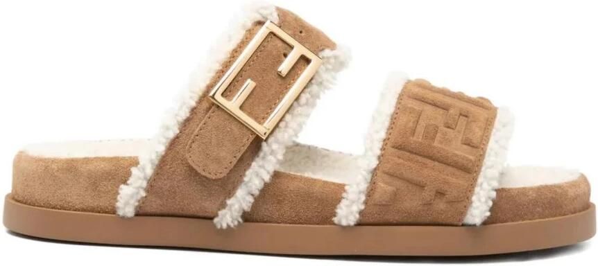 Fendi Sandalen met reliëf FF-logo en voering van shearling