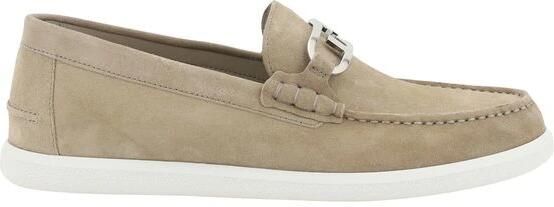 Fendi Suède Loafers met Logo Versiering Beige Heren