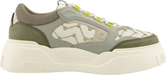Fendi Groene Leren Nubuck Lage Sneakers