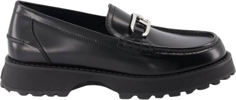 Fendi Zwarte platte schoenen met OLock detail Black Heren