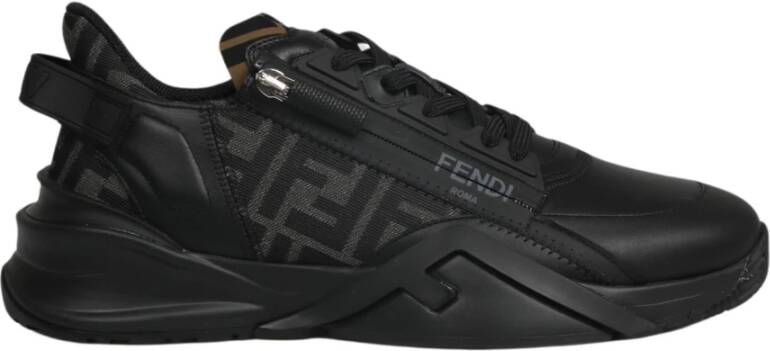 Fendi Leren en FF-stof sneakers Black Heren