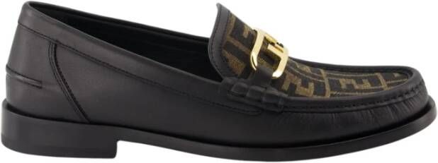 Fendi Leren Instaploafers met Metalen Detail Black Heren