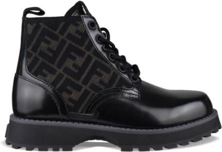 Fendi Luxe Leren Lace-Up Biker Boots Zwart Heren