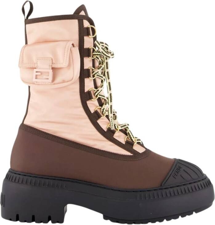 Fendi Roze Lace-Up Biker Boots