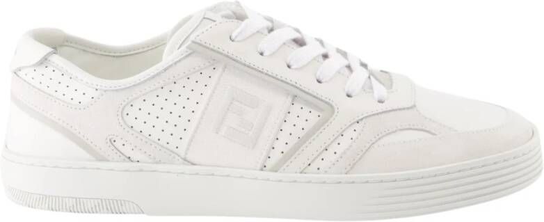 Fendi Witte Veterschoenen met Grijze Suède Details White Heren