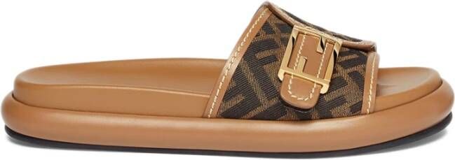 Fendi Bruine Pantoffels met Leren Detail Brown Dames