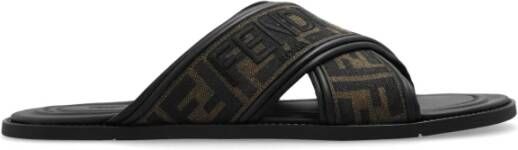 Fendi Slides met logo Brown Heren