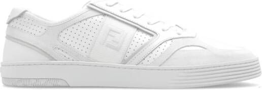 Fendi Witte Veterschoenen met Grijze Suède Details White Heren