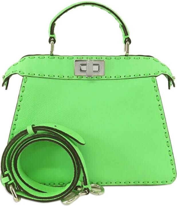 Fendi Vintage Tweedehands Peekaboo Iconic Mini Lime Groene Leren Satchel