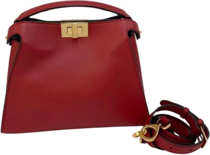 Fendi Vintage Tweedehands Peekaboo Iconic Mini Rode Leren Handtas
